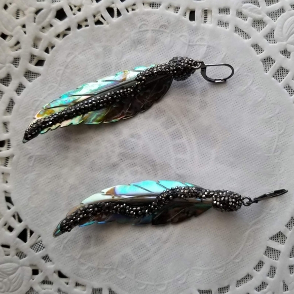 Genuine Abalone Shell Paved Crystal Earrings - Picture 1 of 4